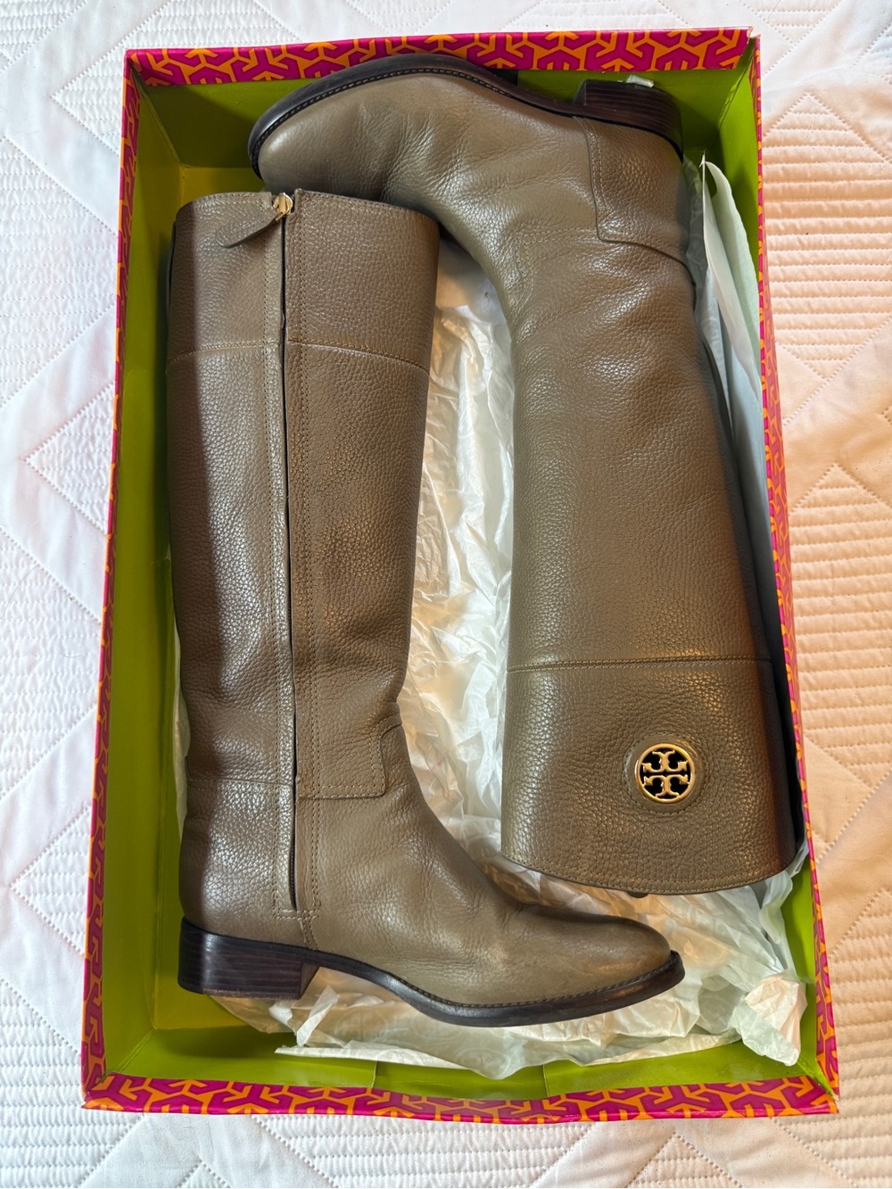 Tory Burch Taupe Over-the-Knee Leather Boots Porcini Junction Riding Boot